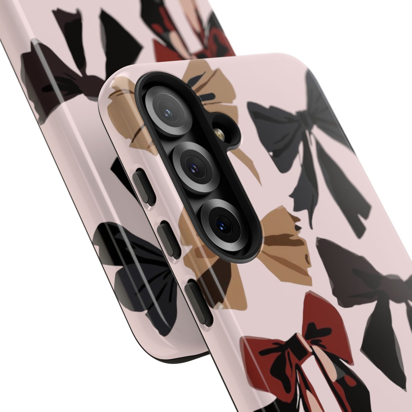 Bow Pattern Phone Case - Pink, Brown & Black Bows Protective Cover
