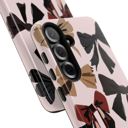 Bow Pattern Phone Case - Pink, Brown & Black Bows Protective Cover