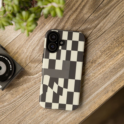 Checkerboard Wave Phone Case — Black & Cream Graphic Tough Case