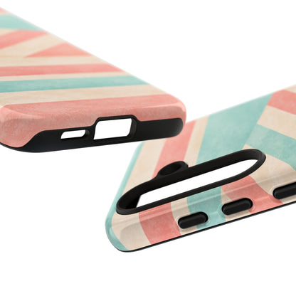 Pastel Stripes Tough Phone Case – Retro Coral & Teal Protective Cover