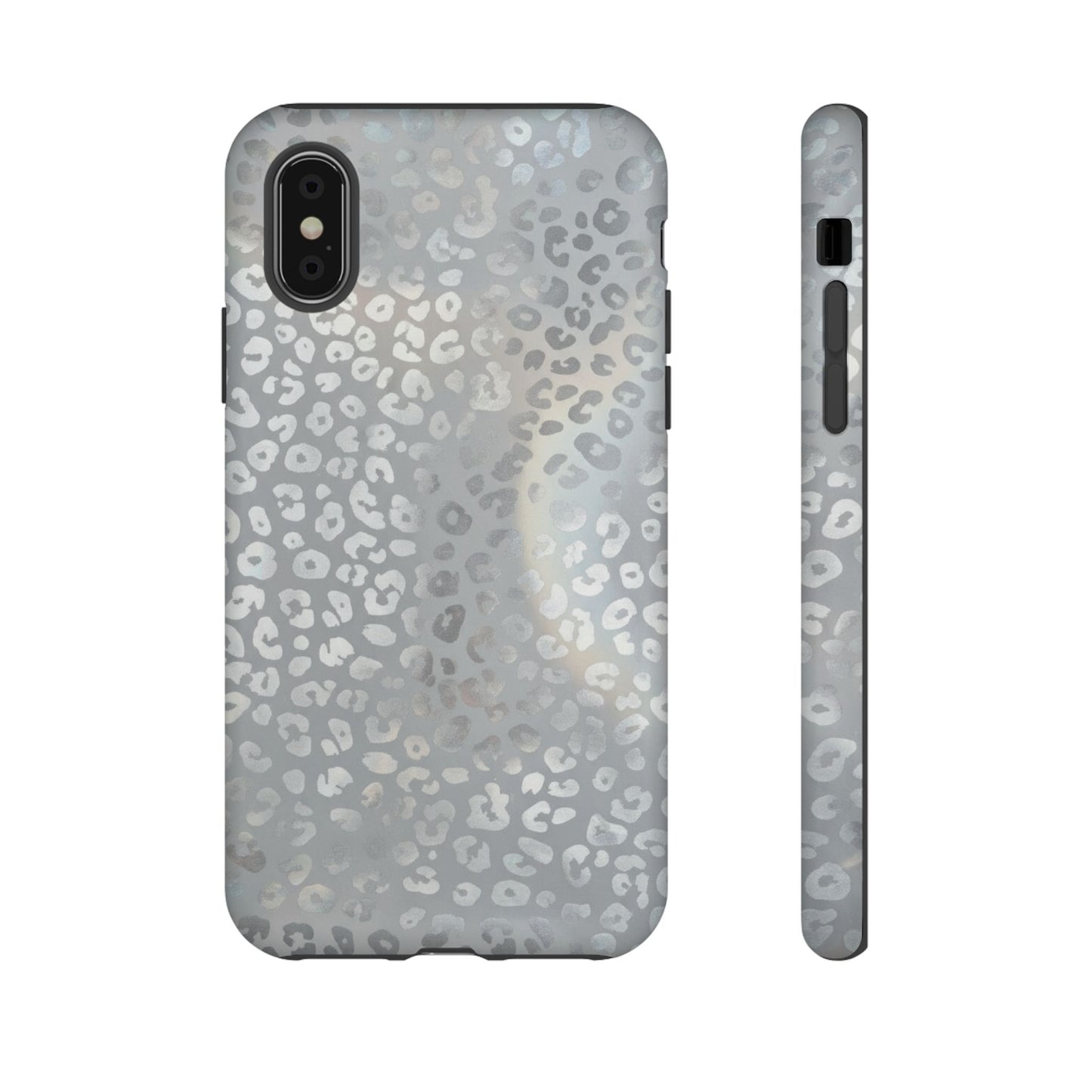 Grey Leopard Print Tough Phone Case — Durable Protective iPhone Cover