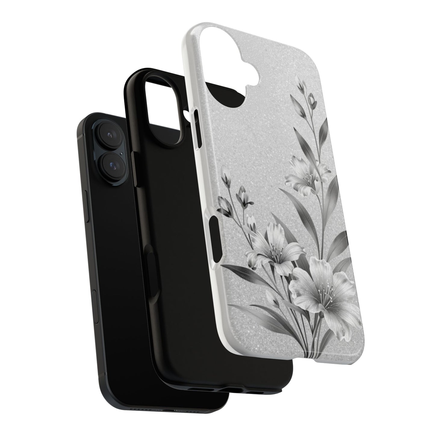 Floral Monochrome Phone Case — Elegant Black & White Lily Design
