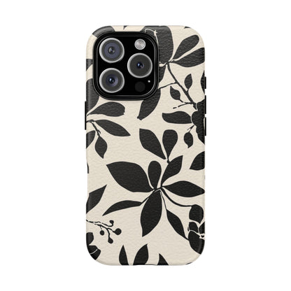 Black Floral Pattern Phone Case — Monochrome Botanical Tough Case