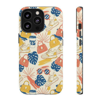 Tough Cases: Retro Summer Pattern Phone Case – Sunglasses, Sneakers & Tropical Leaves