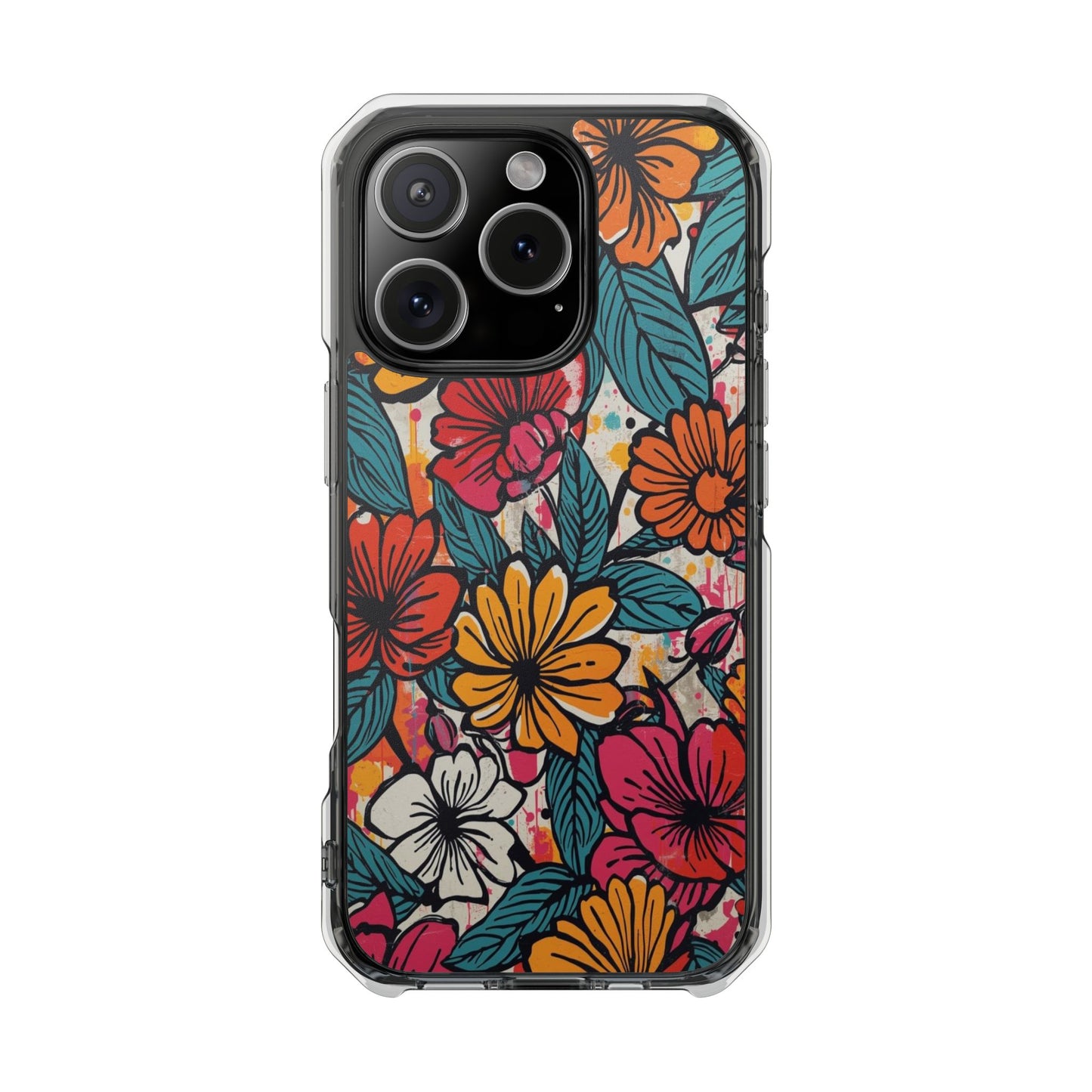 Clear Magnetic Phone Case — Colorful Floral Impact Protection