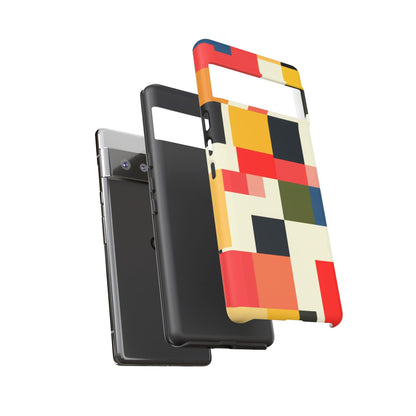 Abstract Color Block Tough Phone Case — Retro Geometric Protective Cover
