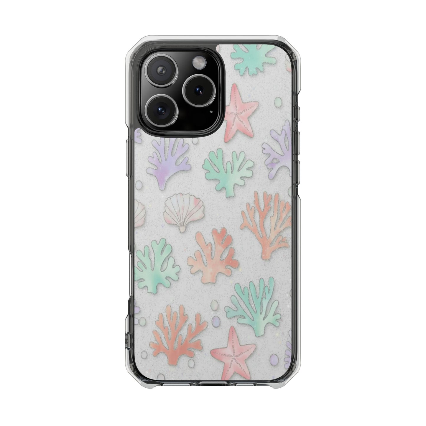 Clear Magnetic Phone Case — Pastel Sea Shell & Starfish Design