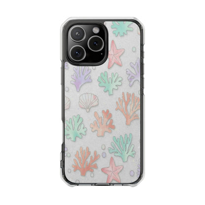 Clear Magnetic Phone Case — Pastel Sea Shell & Starfish Design