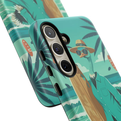 Phone Case — Retro Dressed Seagull Surfing Beach Illustration