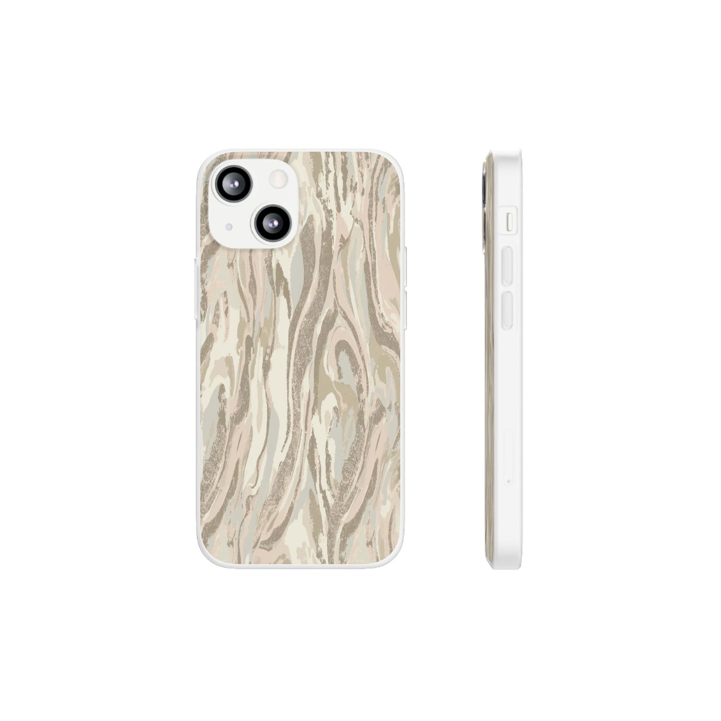 Neutral Marble Swirl Flexi Phone Case — Beige Abstract Protective Cover