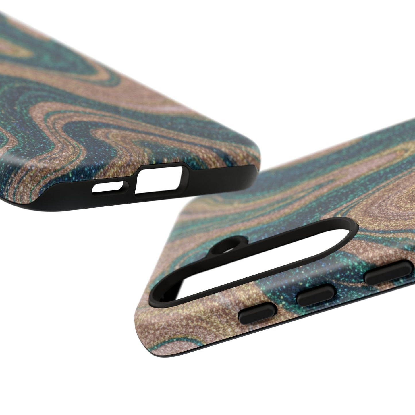 Marbled Teal & Gold Phone Case — Glitter Swirl Tough Case