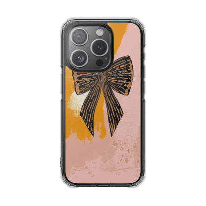 Clear Magnetic Phone Case —  Bow on Blush & Mustard Background