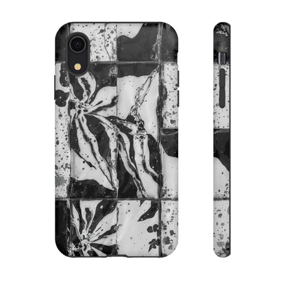 Monochrome Tile Floral Tough Phone Case