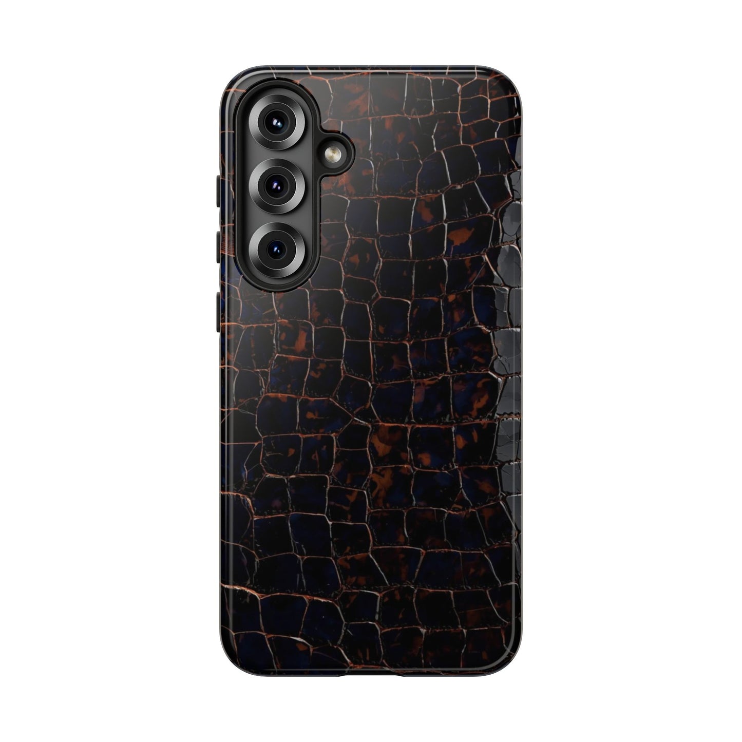 Croc-Embossed Tough Phone Case — Shockproof Black Alligator Texture