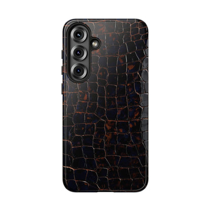 Croc-Embossed Tough Phone Case — Shockproof Black Alligator Texture