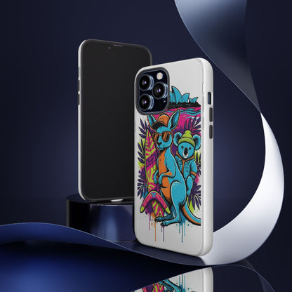 Kangaroo & Koala Surf Phone Case — Retro Neon Beach Art Tough Case