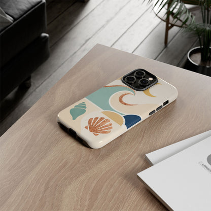 Sea Breeze Tough Phone Case — Retro Waves & Shells Design