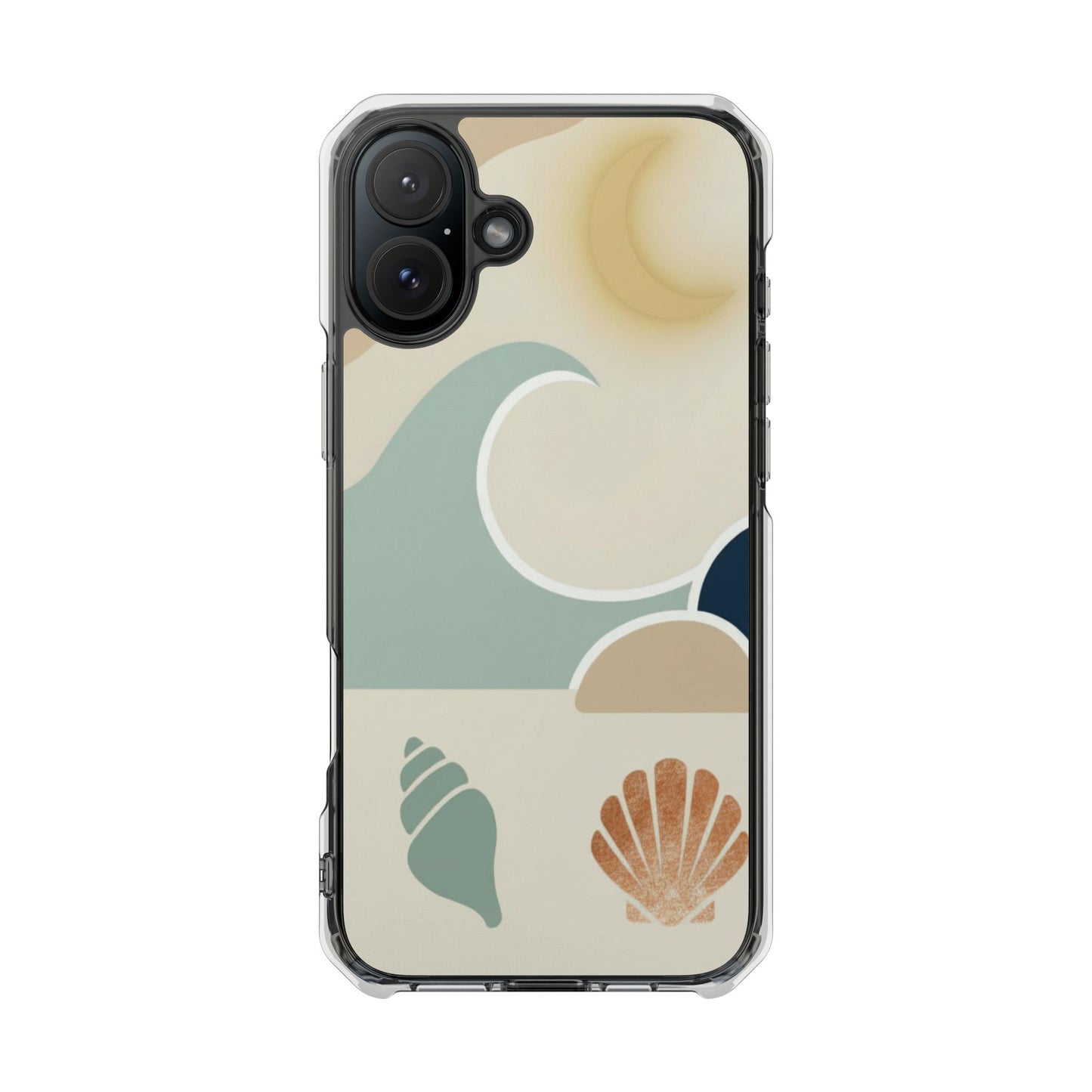 Clear Magnetic Phone Case — Coastal Shell & Wave Art, Minimal Beach Vibe