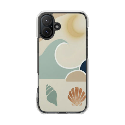 Clear Magnetic Phone Case — Coastal Shell & Wave Art, Minimal Beach Vibe