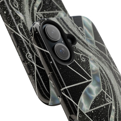 Geometry Tough Phone Case — Iridescent Ribbon on Black Celestial Background