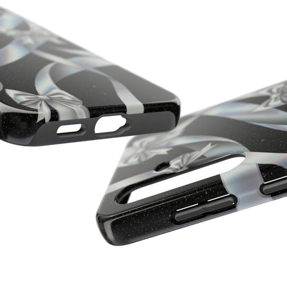 Silver Ribbon Bow Tough Phone Case — Glitter Black Protective Phone Case