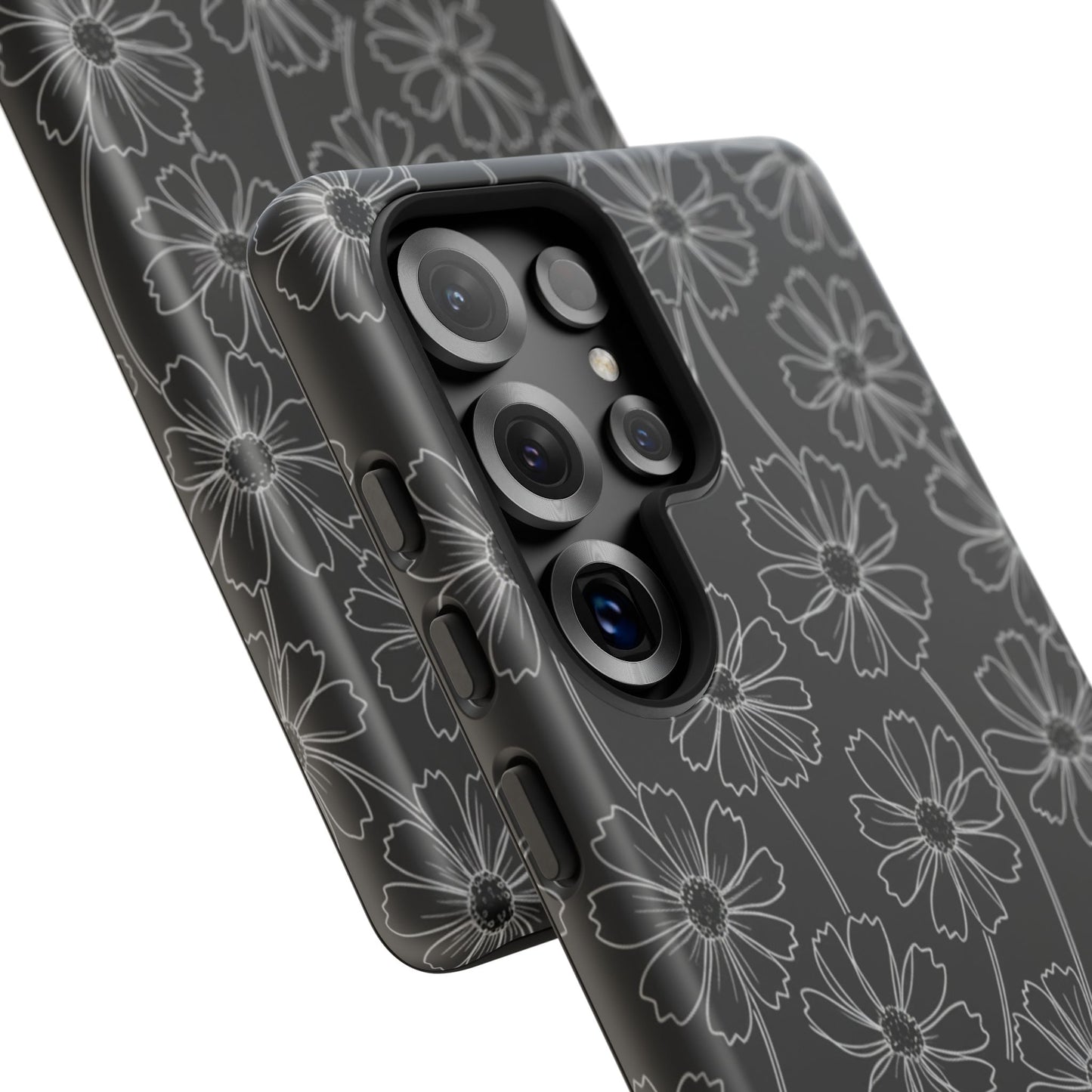 Floral Doodle Tough Phone Case — Black & Gray Daisy Pattern
