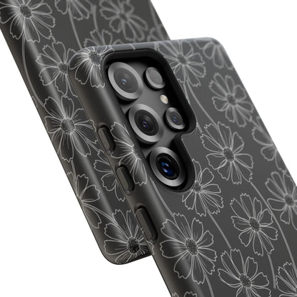 Floral Doodle Tough Phone Case — Black & Gray Daisy Pattern