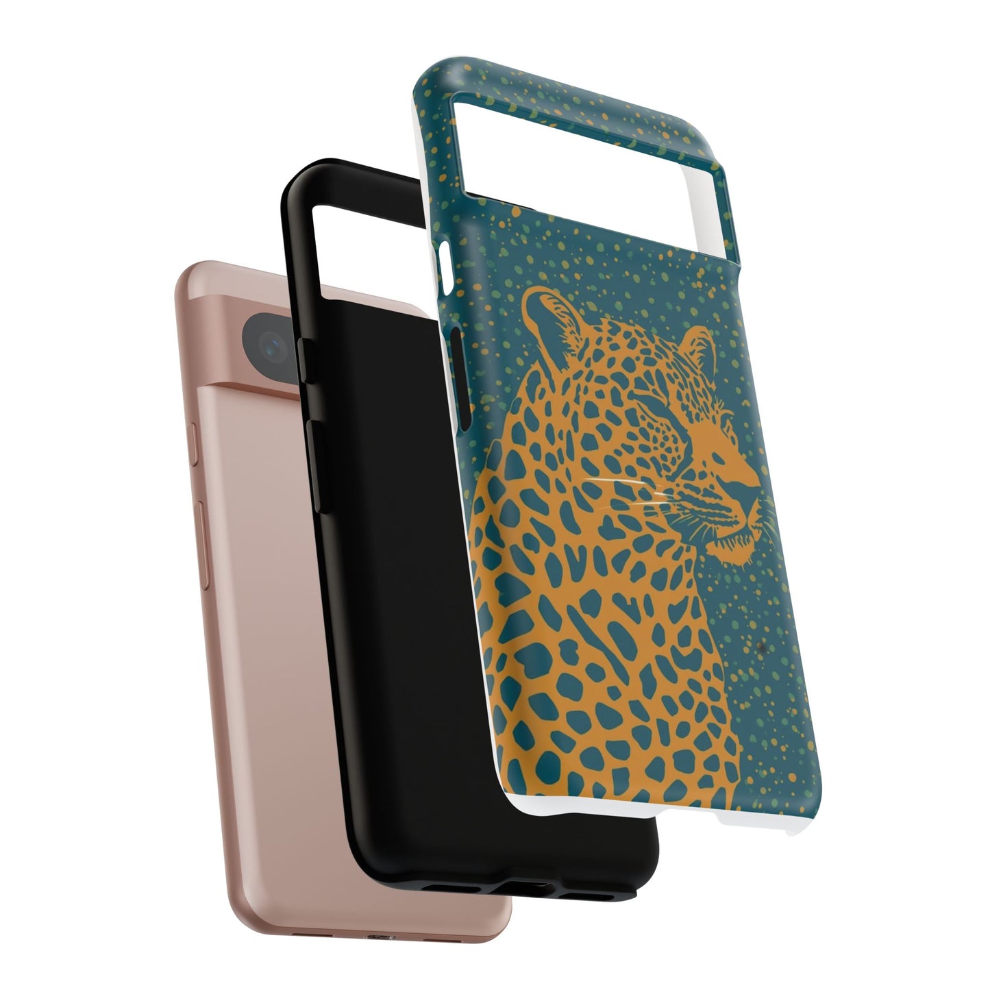 Leopard Spotlight Phone Case — Teal Gold Animal Print Protective Cover