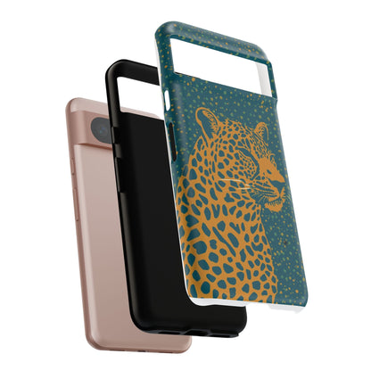Leopard Spotlight Phone Case — Teal Gold Animal Print Protective Cover