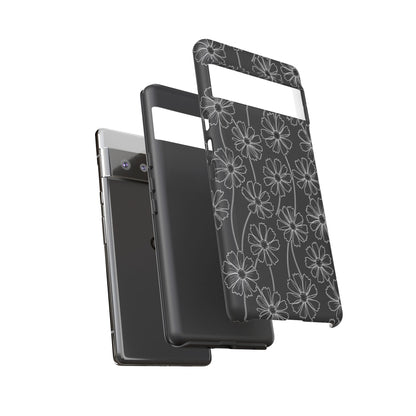 Floral Doodle Tough Phone Case — Black & Gray Daisy Pattern