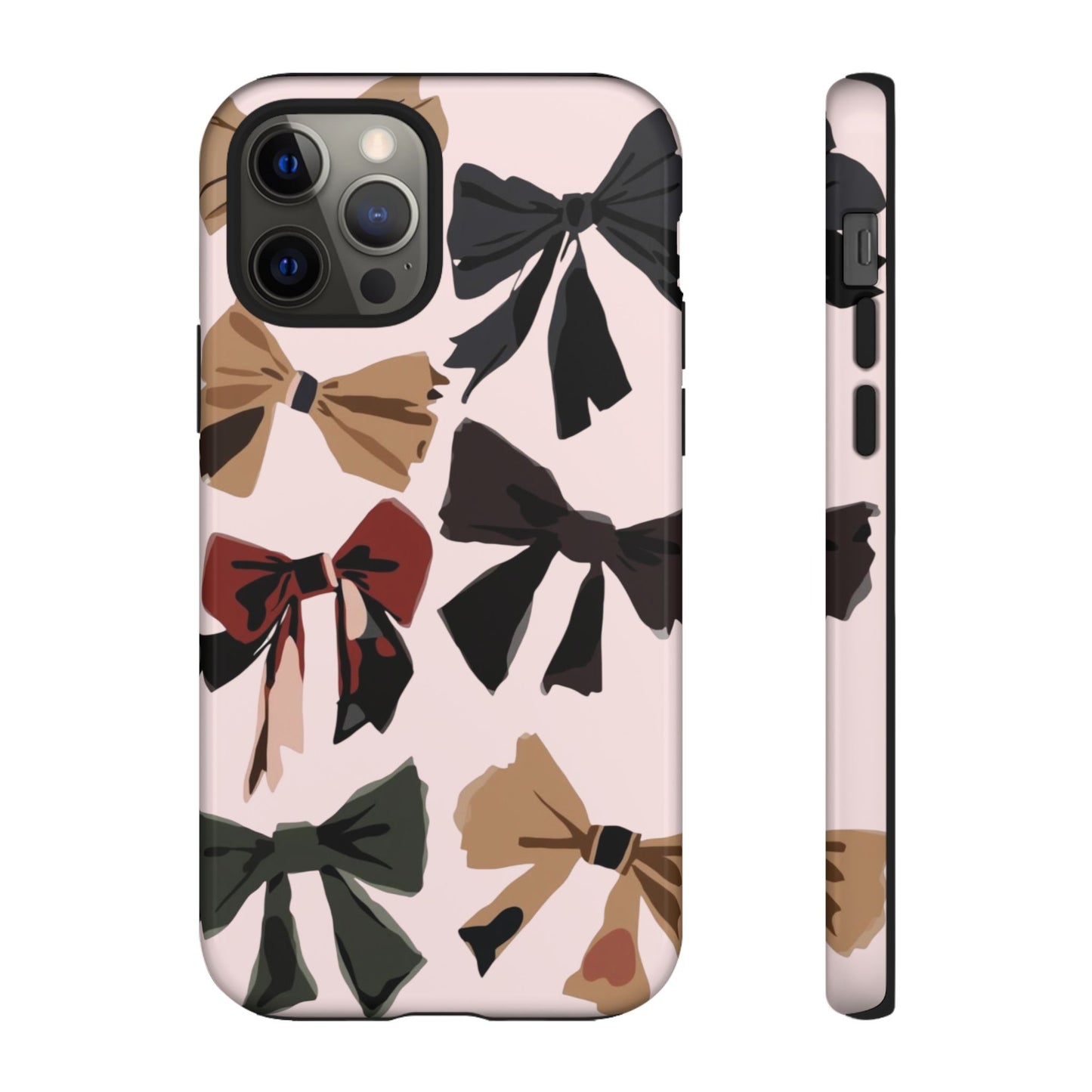 Bow Pattern Phone Case - Pink, Brown & Black Bows Protective Cover