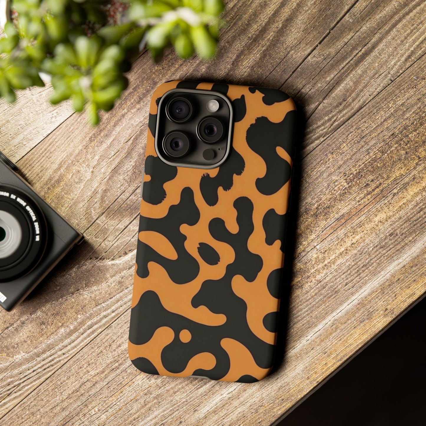 Leopard Print Phone Case — Orange & Black Tough Pattern Protective Cover
