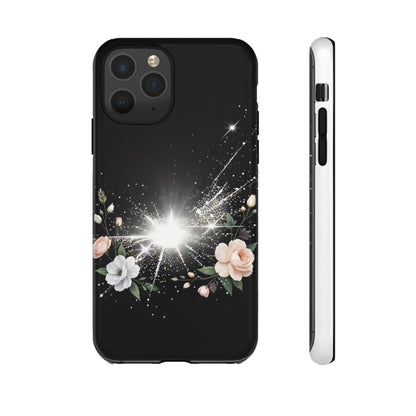 Floral Burst Phone Case — Protective Black Sparkle Design