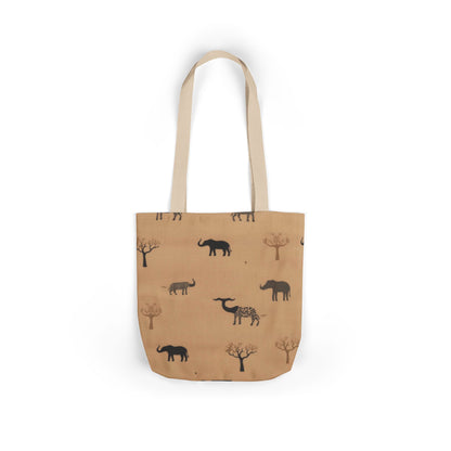 Elephant Safari Canvas Tote — Neutral Animal Print Beach & Market Bag