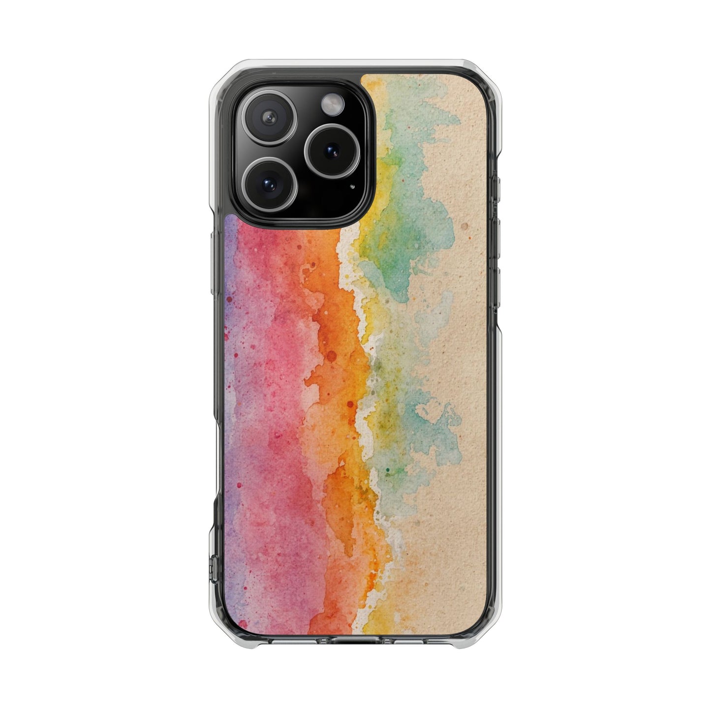 Clear Magnetic Phone Case — Watercolor Sunset Stripe Design