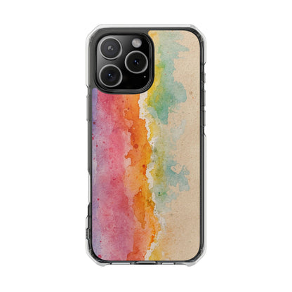 Clear Magnetic Phone Case — Watercolor Sunset Stripe Design
