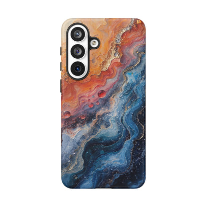 Marbled Galaxy Tough Phone Case — Abstract Blue & Coral Protective Cover