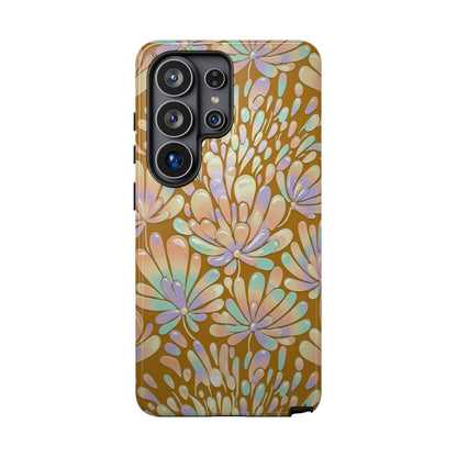 Floral Burst Tough Phone Case – Gold Pastel Botanical Protection