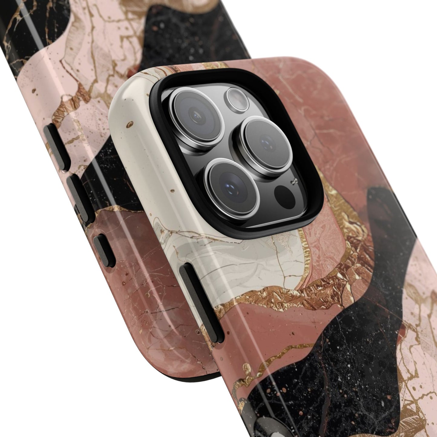 Marbled Rose Gold Phone Case — Abstract Pink & Black Protective Tough Case