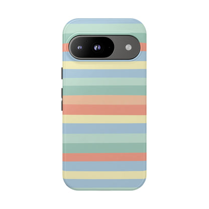 Pastel Striped Phone Case — Retro Horizontal Multi-Color Tough Case