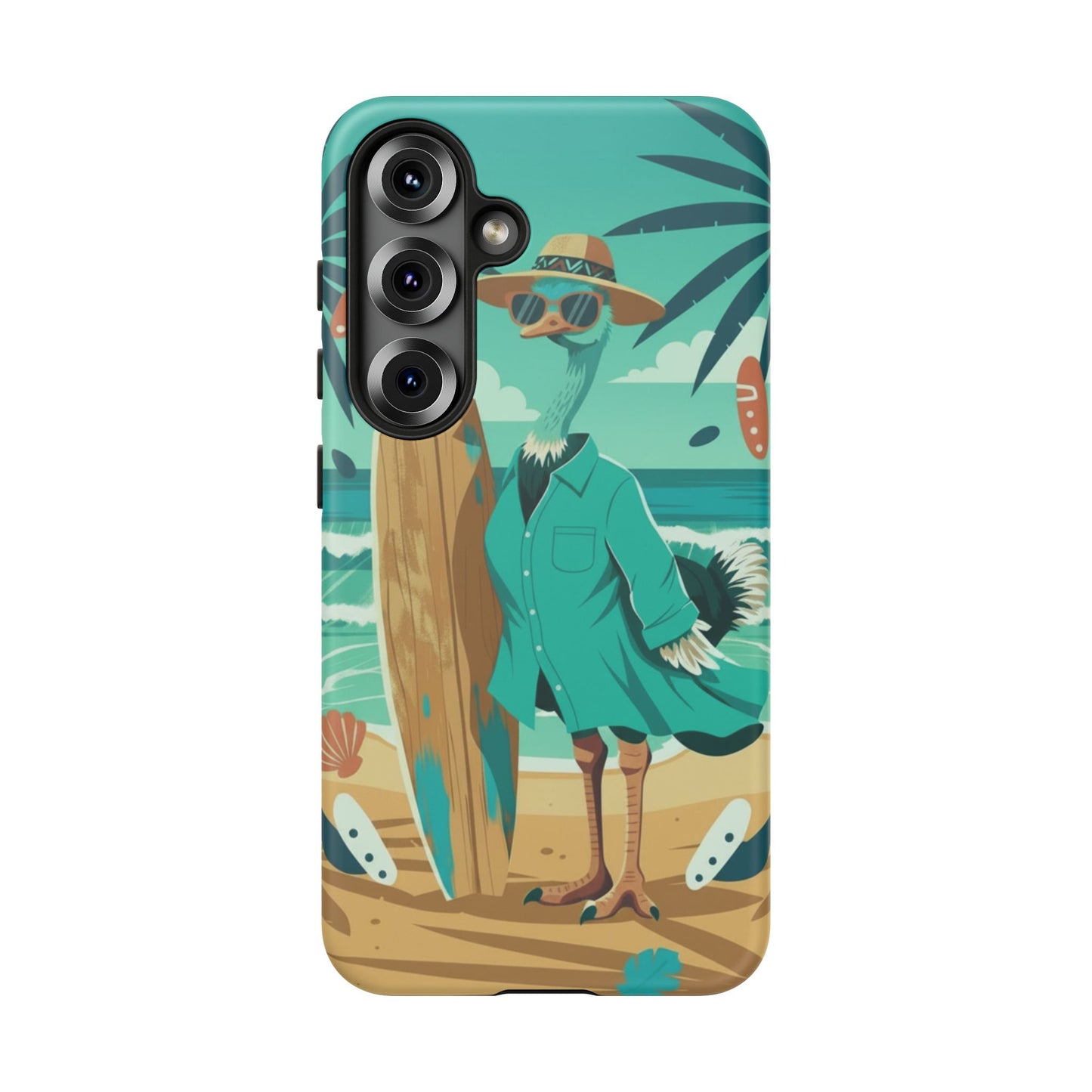 Phone Case — Retro Dressed Seagull Surfing Beach Illustration