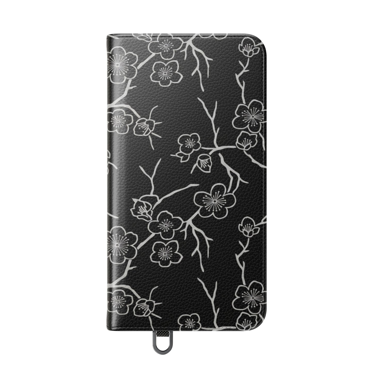 Black Cherry Blossom Flip Phone Case – Floral Wallet Flip Case with Card Slots