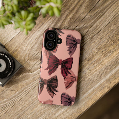 Bow Pattern Tough Phone Case — Pink Watercolor Bows Protective iPhone Cover