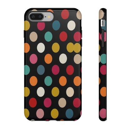 Polka Dot Tough Phone Case – Colorful Retro Dots on Black