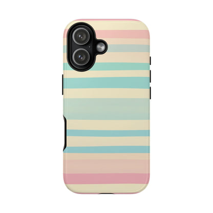 Pastel Striped Tough Phone Case – Protective Retro Rainbow Design