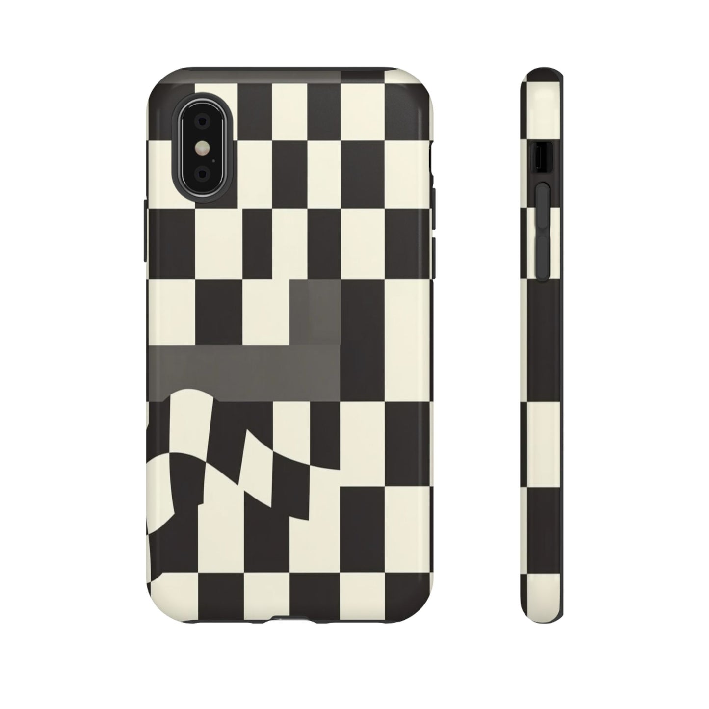 Checkerboard Wave Phone Case — Black & Cream Graphic Tough Case