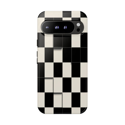 Checkerboard Tough Phone Case — Classic Black & Cream Grid Protective Cover