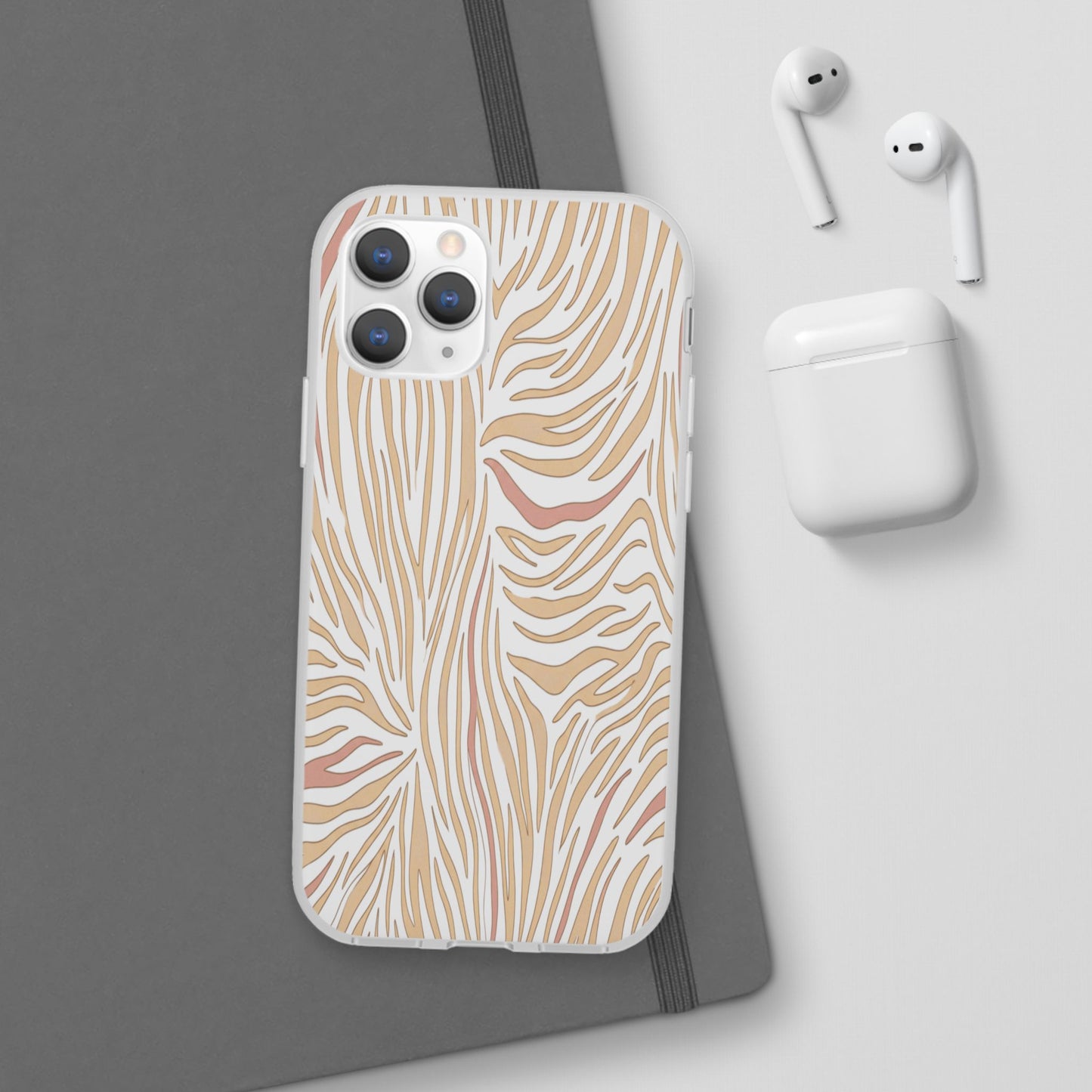 Neutral Zebra Print Flexi Case — Beige & Rose Gold Animal Pattern Phone Cover
