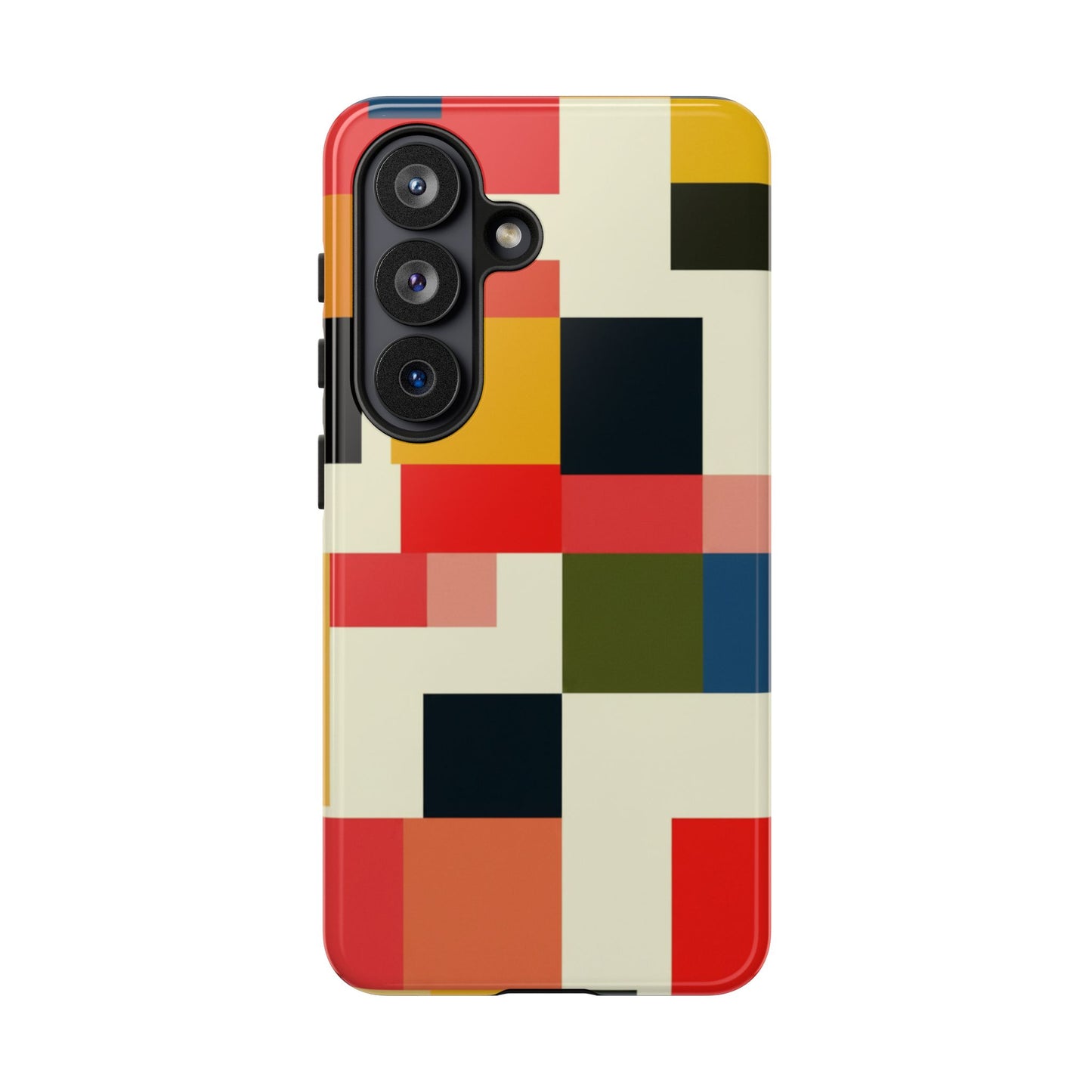 Abstract Color Block Tough Phone Case — Retro Geometric Protective Cover