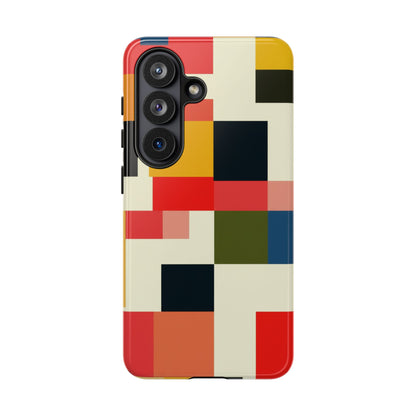 Abstract Color Block Tough Phone Case — Retro Geometric Protective Cover